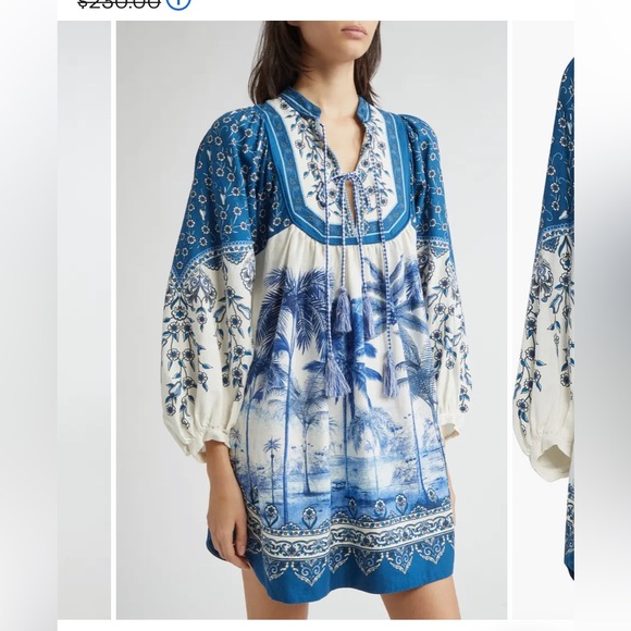 Farm Rio long sleeve mini dress in blue palm trees - Picture 2 of 10